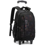 Cartable à Roulette Garçon 47cm Oxford Imperméable Noir et Marron 2 roulettes vue latérale gauche — Cartable à Roulette