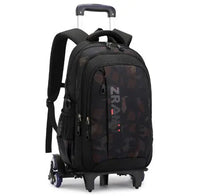 Cartable à Roulette Garçon 47cm Oxford Imperméable Noir et Marron 6 roulettes vue latérale gauche — Cartable à Roulette