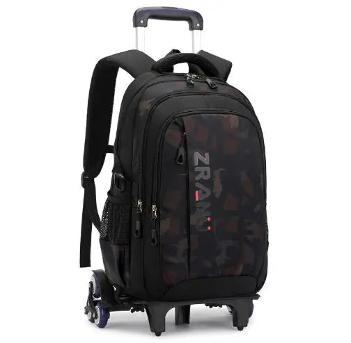 Cartable à Roulette Garçon 47cm Oxford Imperméable Noir et Marron 6 roulettes vue latérale gauche — Cartable à Roulette