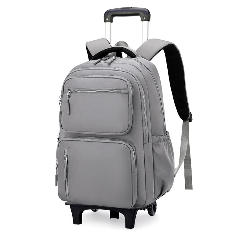 Cartable à Roulette Garçon 48cm Grande Capacité Gris 2 roulettes vue latérale droite - Cartable à Roulette