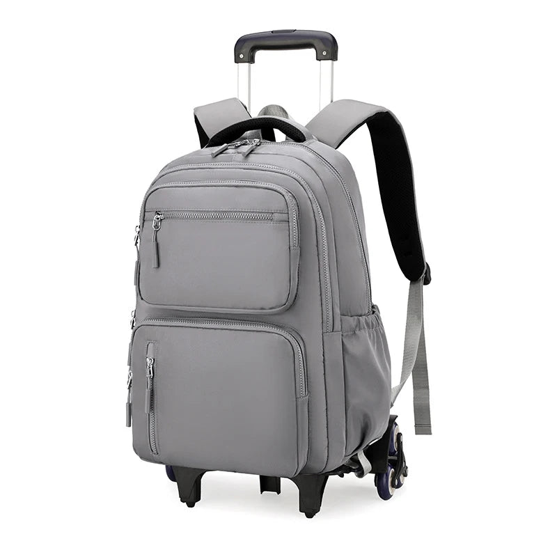 Cartable à Roulette Garçon 48cm Grande Capacité Gris 6 roulettes vue latérale droite - Cartable à Roulette