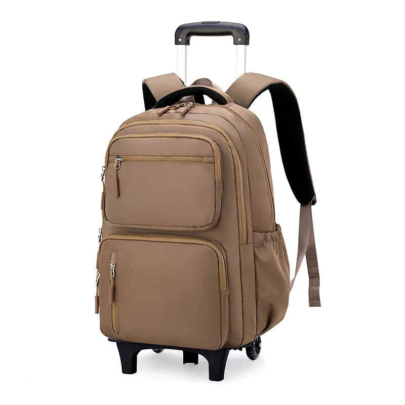 Cartable à Roulette Garçon 48cm Grande Capacité Marron 2 roulettes vue latérale droite - Cartable à Roulette