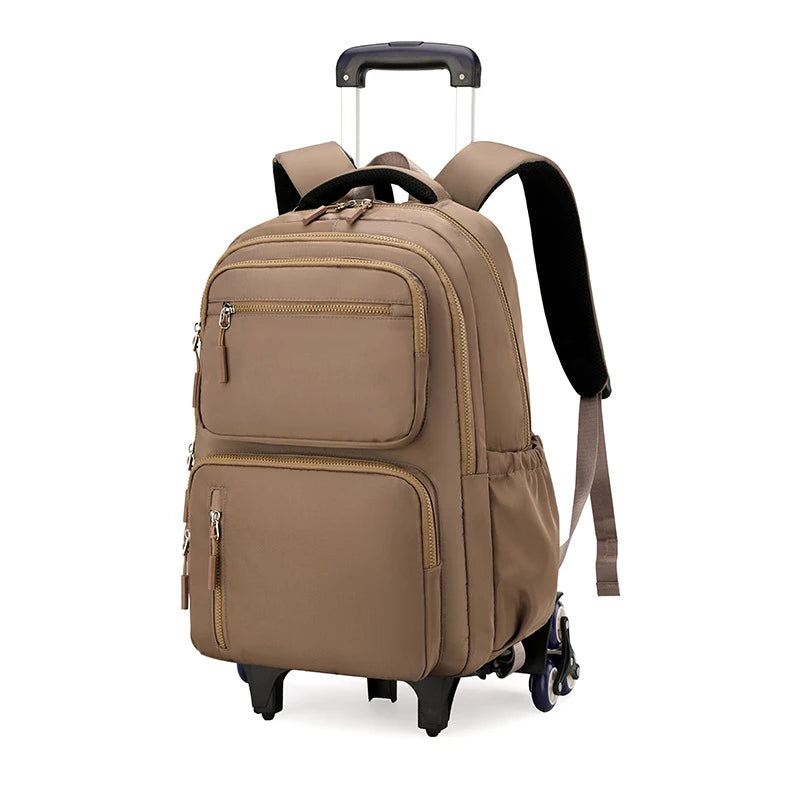 Cartable à Roulette Garçon 48cm Grande Capacité Marron 6 roulettes vue latérale droite - Cartable à Roulette