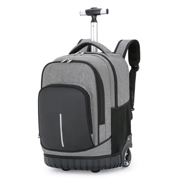 Cartable à Roulette Grand 18 Pouces Imperméable Ado Gris vue latérale droite - Cartable à Roulette