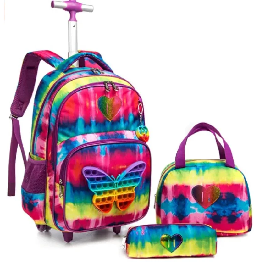 Cartable à Roulette Grand 48cm Ultra-Léger Set Arc en Ciel  vue latérale gauche - Cartable à Roulette