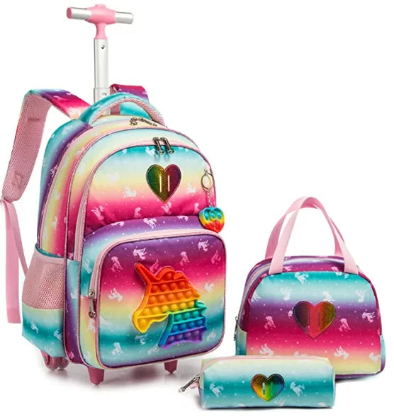 Cartable à Roulette Grand 48cm Ultra-Léger Set Licorne Multicolore  vue latérale gauche - Cartable à Roulette
