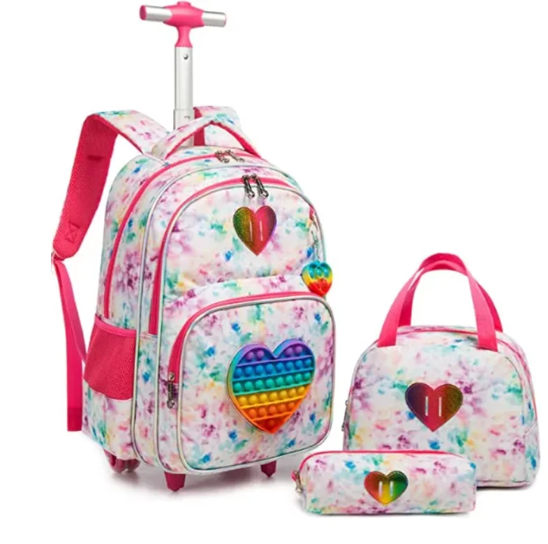 Cartable à Roulette Grand 48cm Ultra-Léger Set Rose et Blanc  vue latérale gauche - Cartable à Roulette