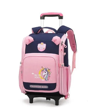 Cartable à Roulette Grand 50cm Mixte Oxford Rose 2 roulettes vue latérale droite - Cartable à Roulette