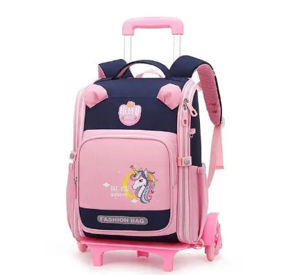 Cartable à Roulette Grand 50cm Mixte Oxford Rose 6 roulettes vue latérale droite - Cartable à Roulette