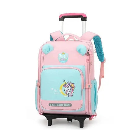 Cartable à Roulette Grand 50cm Mixte Oxford Rose et Bleu 2 roulettes vue latérale droite - Cartable à Roulette