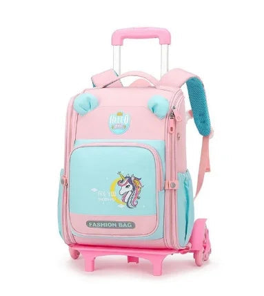 Cartable à Roulette Grand 50cm Mixte Oxford Rose et Bleu 6 roulettes vue latérale droite - Cartable à Roulette