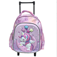 Cartable à Roulette Licorne 30cm Ultra-Léger Licorne Rose Pastel vue de face - Cartable à Roulette
