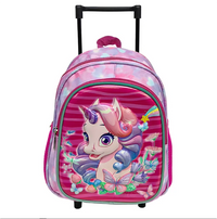 Cartable à Roulette Licorne 30cm Ultra-Léger Licorne Rouge vue de face - Cartable à Roulette