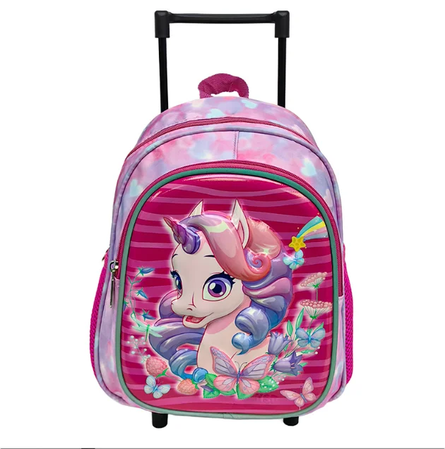 Cartable à Roulette Licorne 30cm Ultra-Léger Licorne Rouge vue de face - Cartable à Roulette