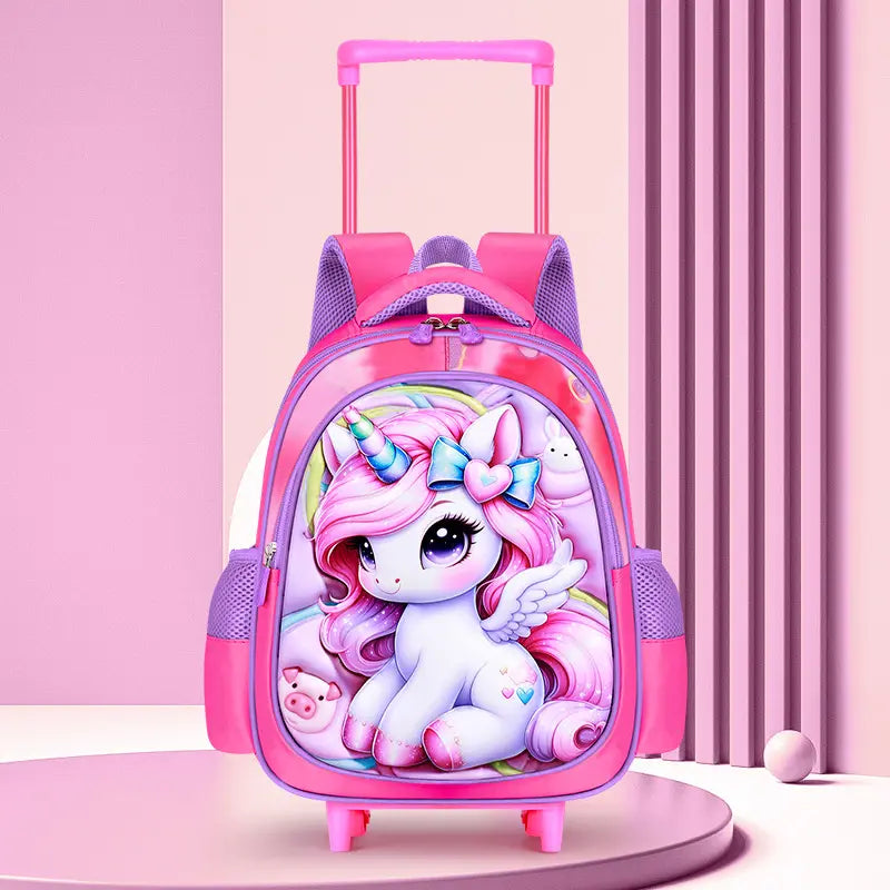 Cartable à Roulette Licorne 32cm Maternelle 3D vue de face - Cartable à Roulette