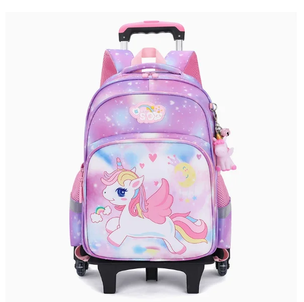 Cartable à Roulette Licorne 42cm 6 Roues vue de face - Cartable à Roulette