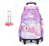 Cartable à Roulette Licorne 42cm 6 Roues Violet 6 roulettes vue de face - Cartable à Roulette