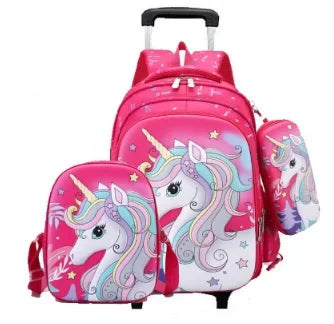 Cartable à Roulette Licorne 46cm Paillettes Rose 2 vue de face - Cartable à Roulette