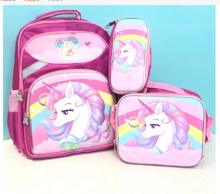 Cartable à Roulette Licorne 48cm Set Lunch Bag Imperméable vue de face - Cartable à Roulette