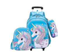 Cartable à Roulette Licorne 48cm Spacieux Bleu vue de face - Cartable à Roulette