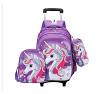 Cartable à Roulette Licorne 48cm Spacieux Violet vue de face - Cartable à Roulette