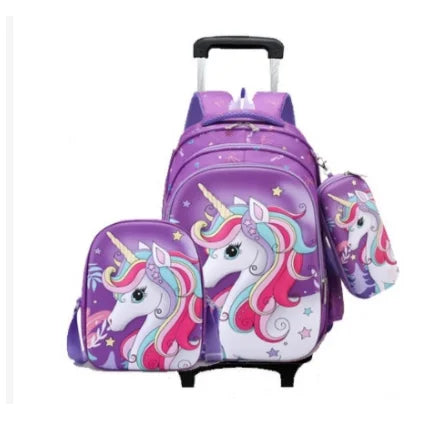 Cartable à Roulette Licorne 48cm Spacieux Violet vue de face - Cartable à Roulette