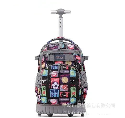 Cartable à Roulette Lycee Adulte 50cm Laptop Noir Sport vue de face - Cartable à Roulette