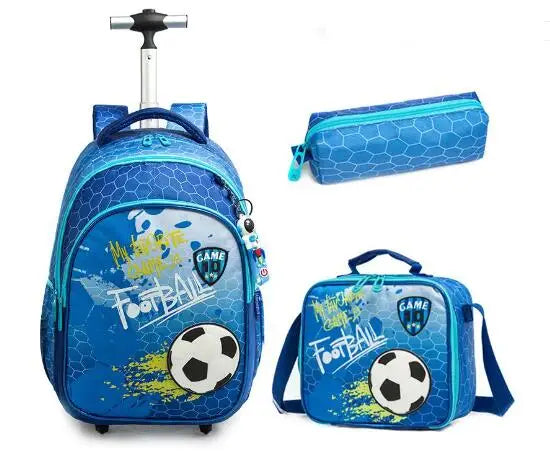 Cartable à Roulette Primaire 45cm Set 3 Pièces Bleu Ciel vue de face - Cartable à Roulette