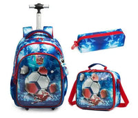Cartable à Roulette Primaire 45cm Set 3 Pièces Bleu Football 1 vue de face - Cartable à Roulette