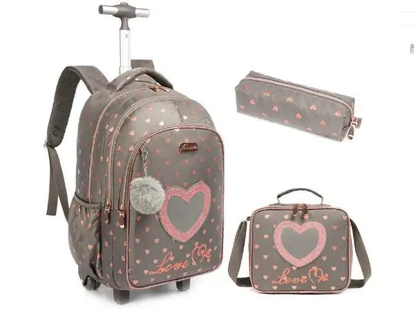 Cartable à Roulette Primaire 45cm Set 3 Pièces Gris vue latérale gauche - Cartable à Roulette