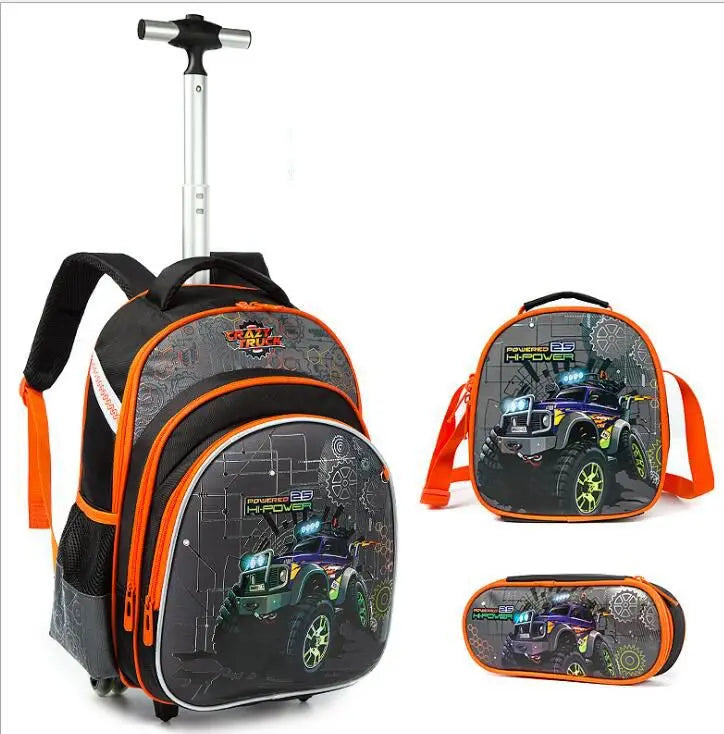 Cartable à Roulette Primaire 45cm Set 3 Pièces Gris et Orange vue latérale gauche - Cartable à Roulette