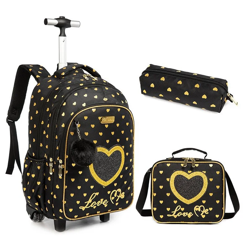 Cartable à Roulette Primaire 45cm Set 3 Pièces Noir vue latérale gauche - Cartable à Roulette