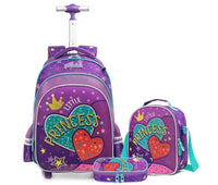 Cartable à Roulette Primaire 45cm Set 3 Pièces Violet vue de face - Cartable à Roulette