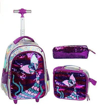 Cartable à Roulette Fille 46cm Paillettes Set 3 Pièces