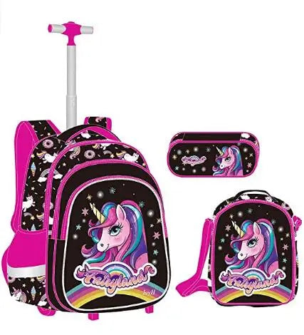 Cartable à Roulette Fille 46cm Paillettes Set 3 Pièces
