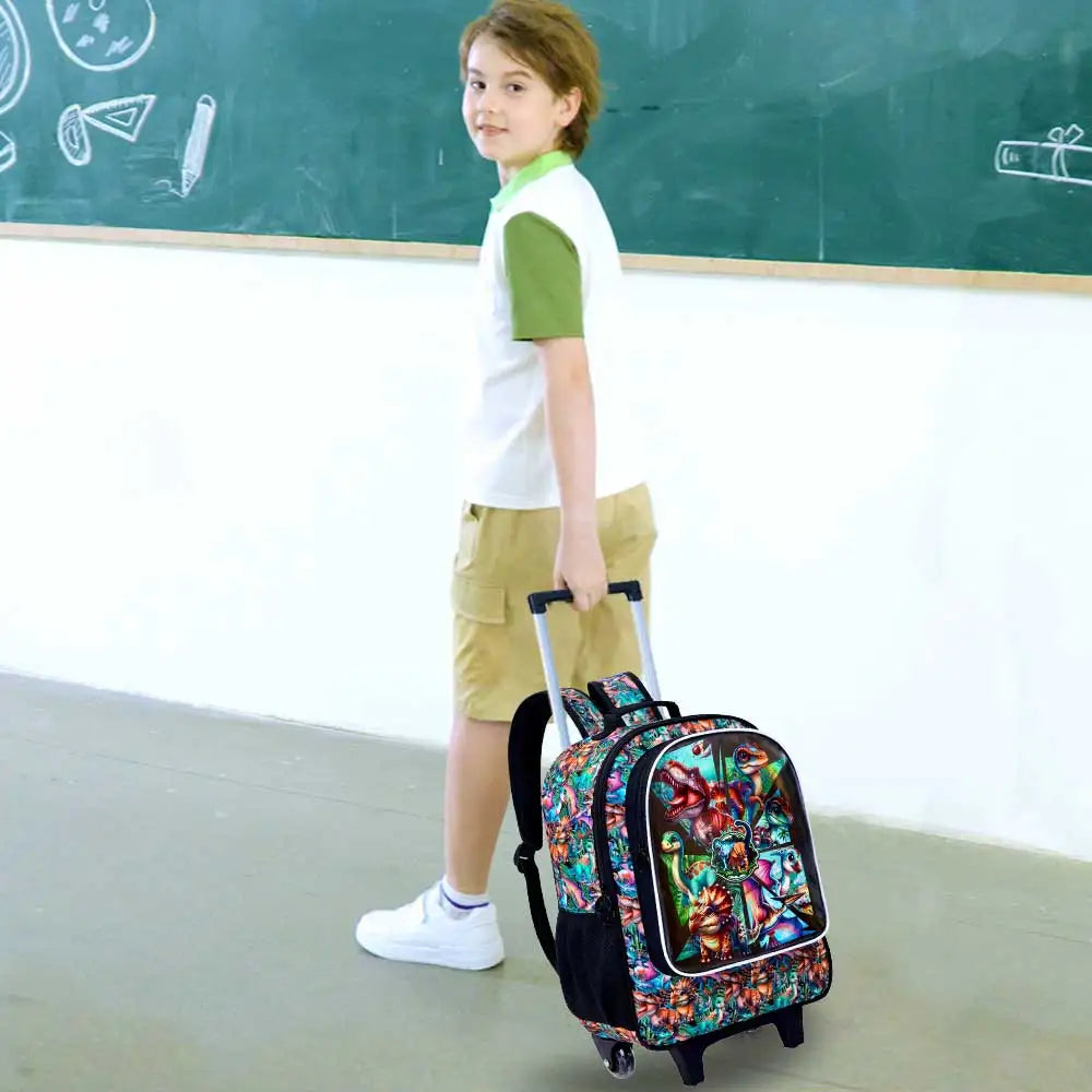 Cartable à Roulette Dinosaure 41cm Ultra-Léger Garçon