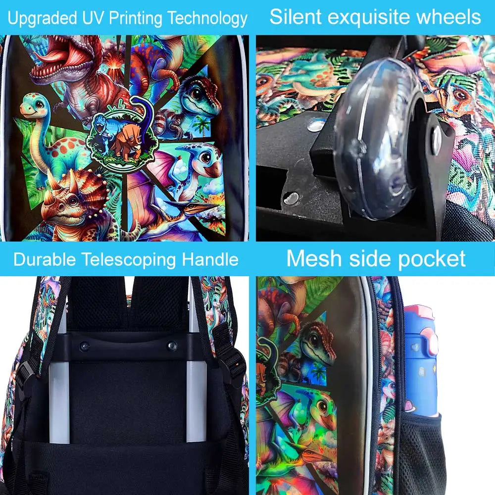 Cartable à Roulette Dinosaure 41cm Ultra-Léger Garçon