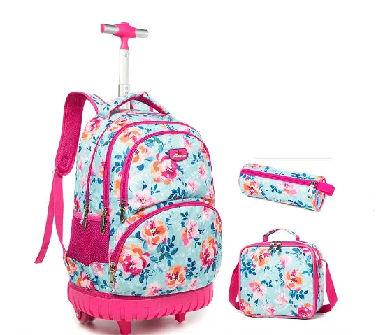 Cartable à Roulette Fille 48cm Imperméable Set 3 Pièces