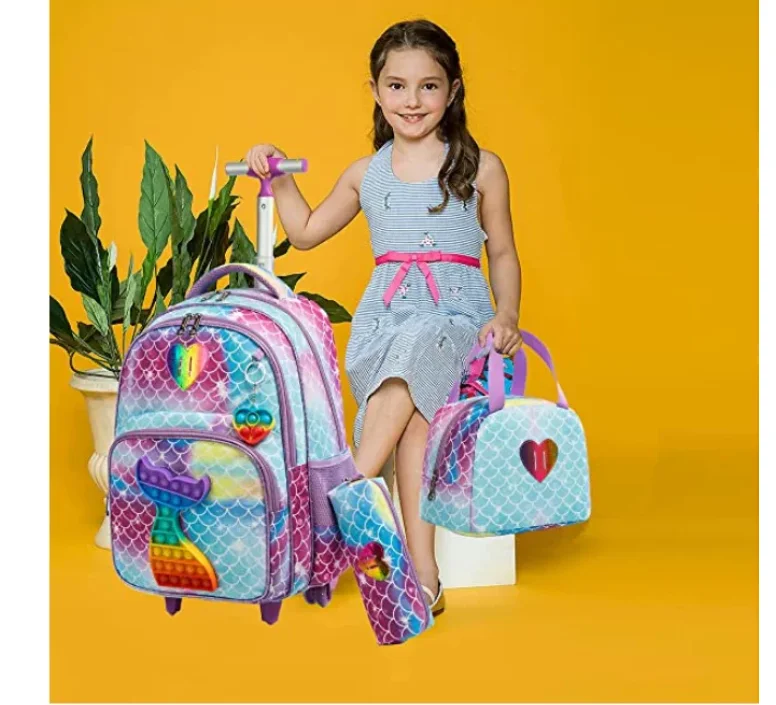 Cartable à Roulette Grand 48cm Ultra-Léger Set Fille