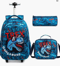 Cartable à Roulette Dinosaure 45cm Set 3 Pièces