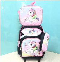 Cartable à Roulette Licorne 48cm Fille Set Lunch Bag Imperméable