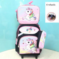 Cartable à Roulette Licorne 48cm Fille Set Lunch Bag Imperméable