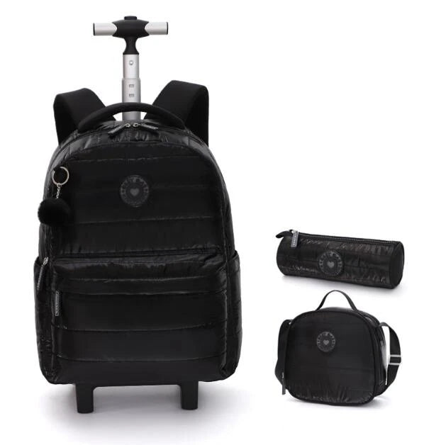 Cartable à Roulette Fille 18 Pouces Set 3 Pièces