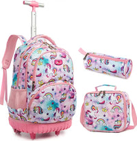 Cartable à Roulette Fille 48cm Imperméable Set 3 Pièces