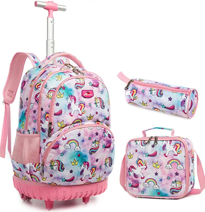Cartable à Roulette Fille 48cm Imperméable Set 3 Pièces