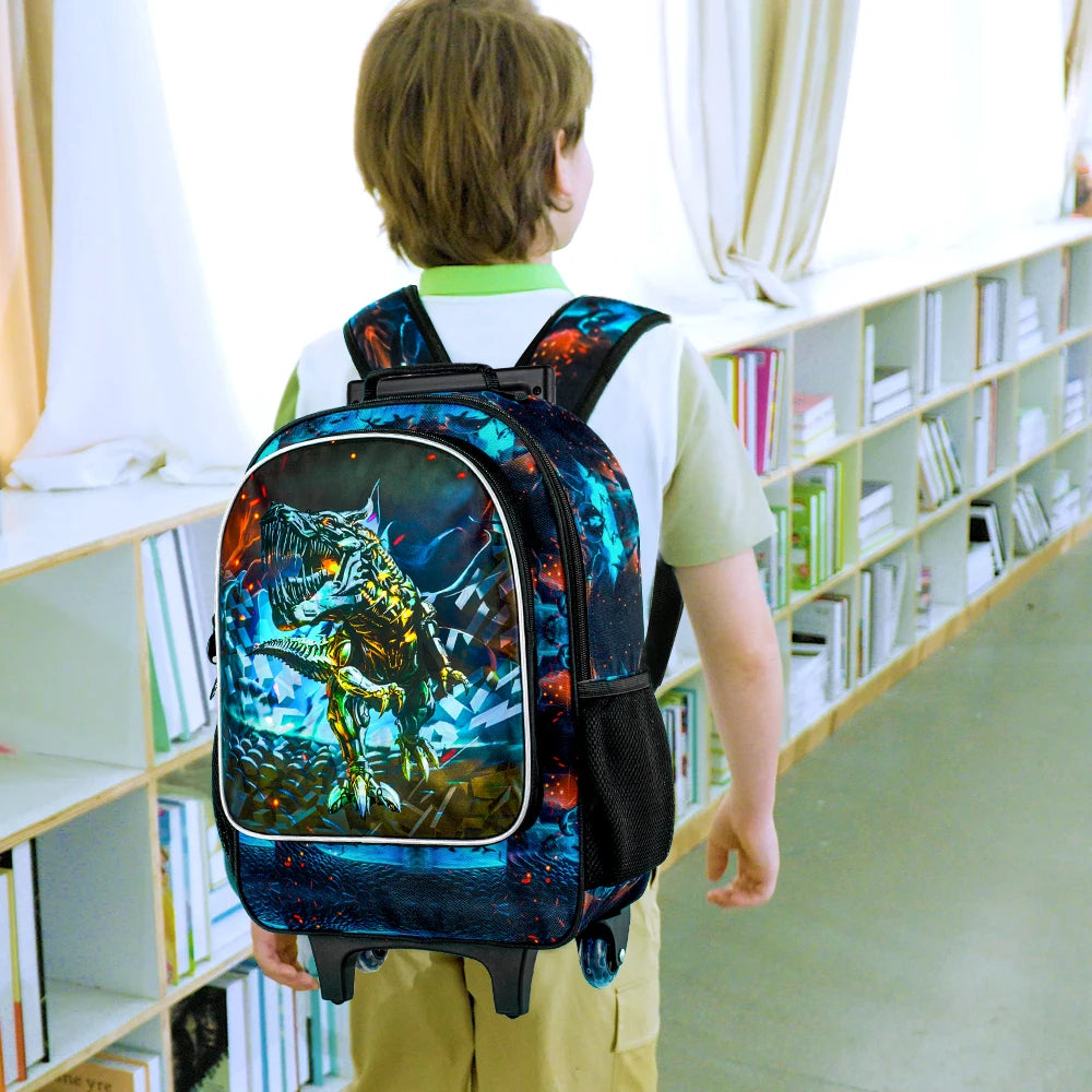 Cartable à Roulette Dinosaure 47cm Set 3 Pièces
