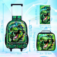 Cartable à Roulette Dinosaure 43cm Vert T-Rex Set