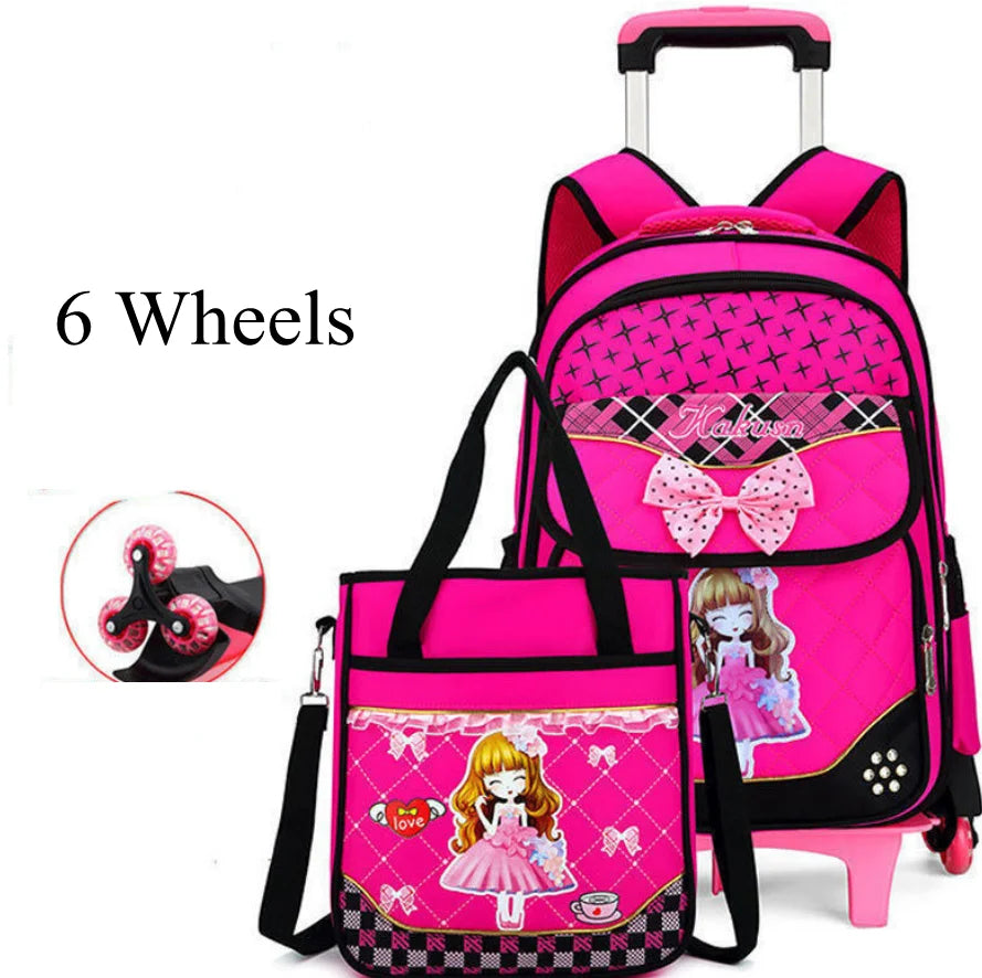 Cartable à Roulette Fille 42cm 6 Roues Set 3 Pièces