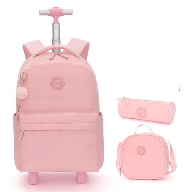 Cartable à Roulette Fille 18 Pouces Set 3 Pièces
