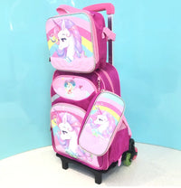 Cartable à Roulette Licorne 48cm Fille Set Lunch Bag Imperméable